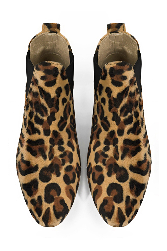 Safari black women's ankle boots, with elastics. Round toe. Flat block heels. Top view - Florence KOOIJMAN